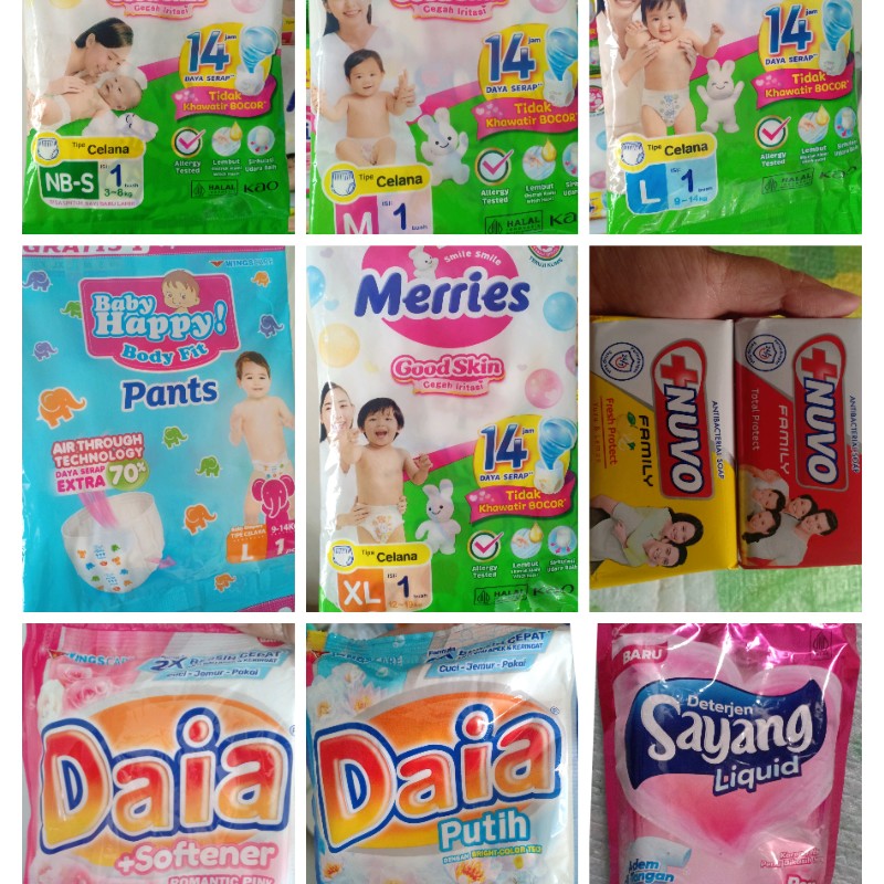pempers renceng, sabun cuci, sabun mandi