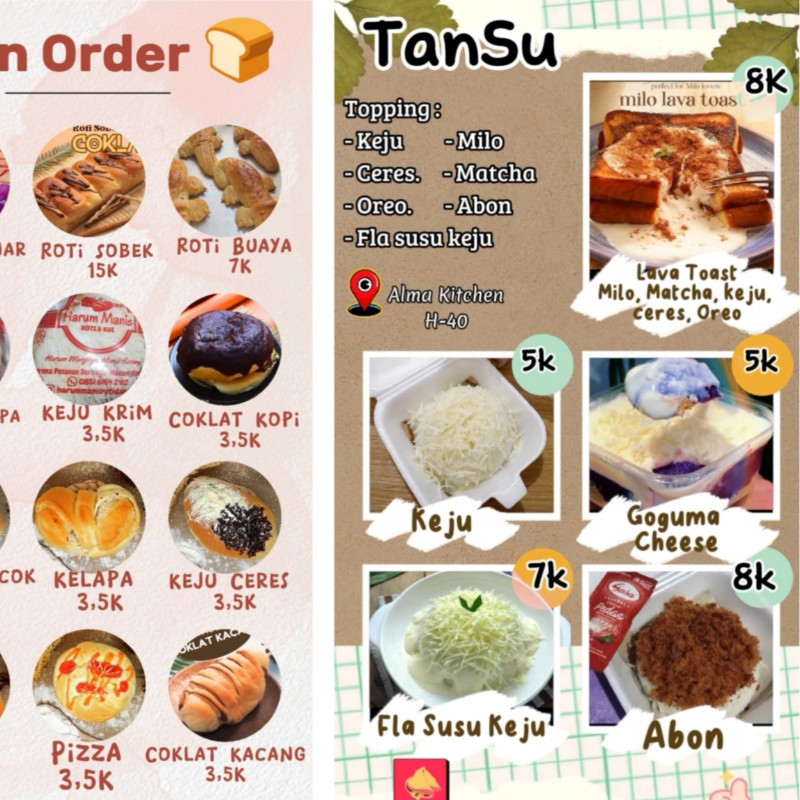 Roti, Tansu, Goguma Cheese, Stup Roti, Lava Toast